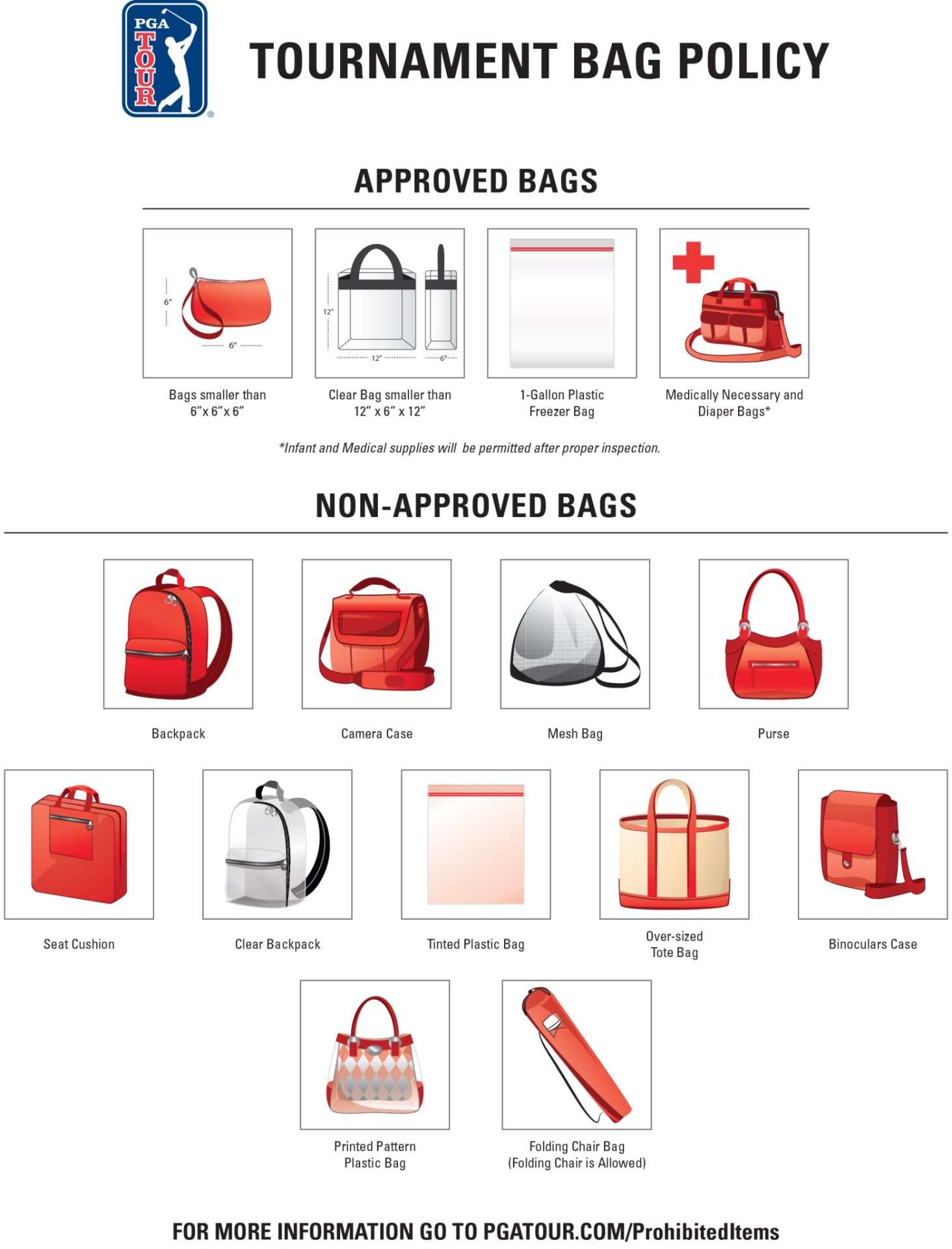 Tournament bag policy for spectators at the OccuNet Golf Tournament in Amarillo, TX